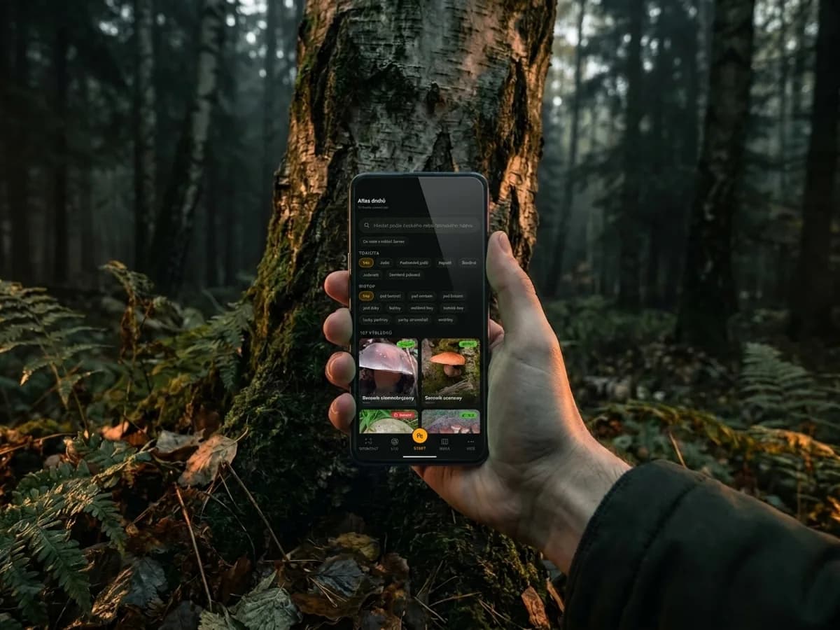 Otevřený botanický atlas s hřibem a bedlou na pergamenových stránkách